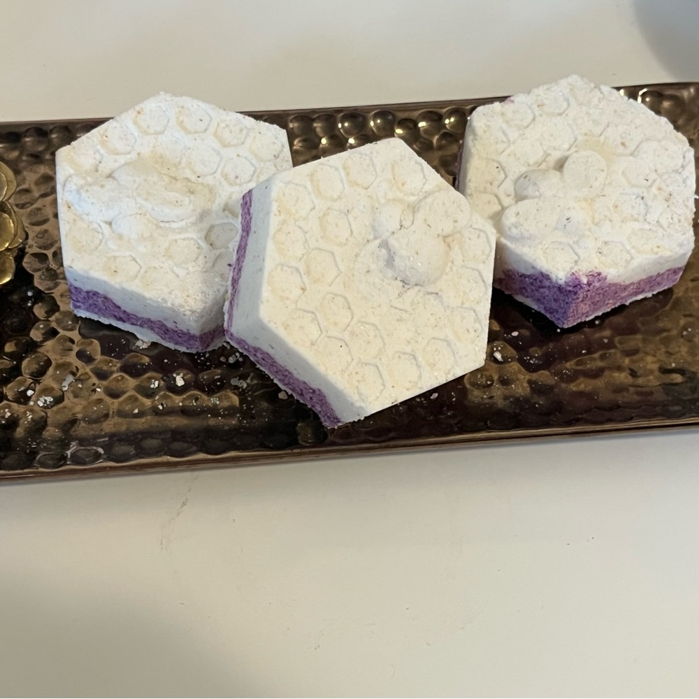 Hand crafted luxury vanilla lavender dreamscape bumble bee bath bombs hydrating